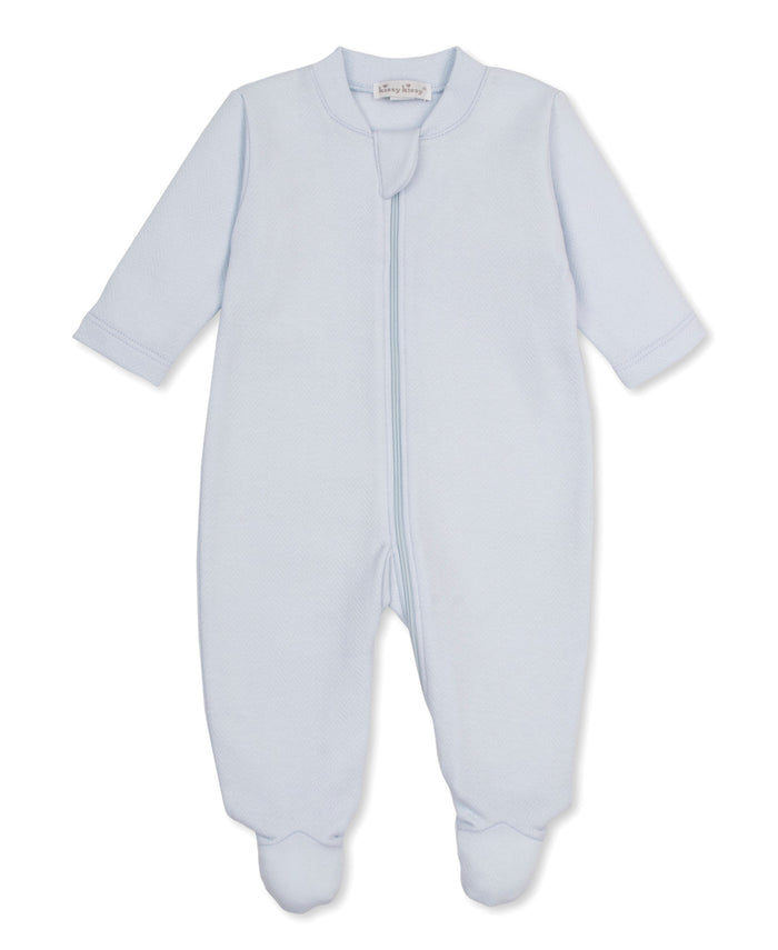 Kissy Kissy Jacquard Zip Footie in Blue Baby Blessings