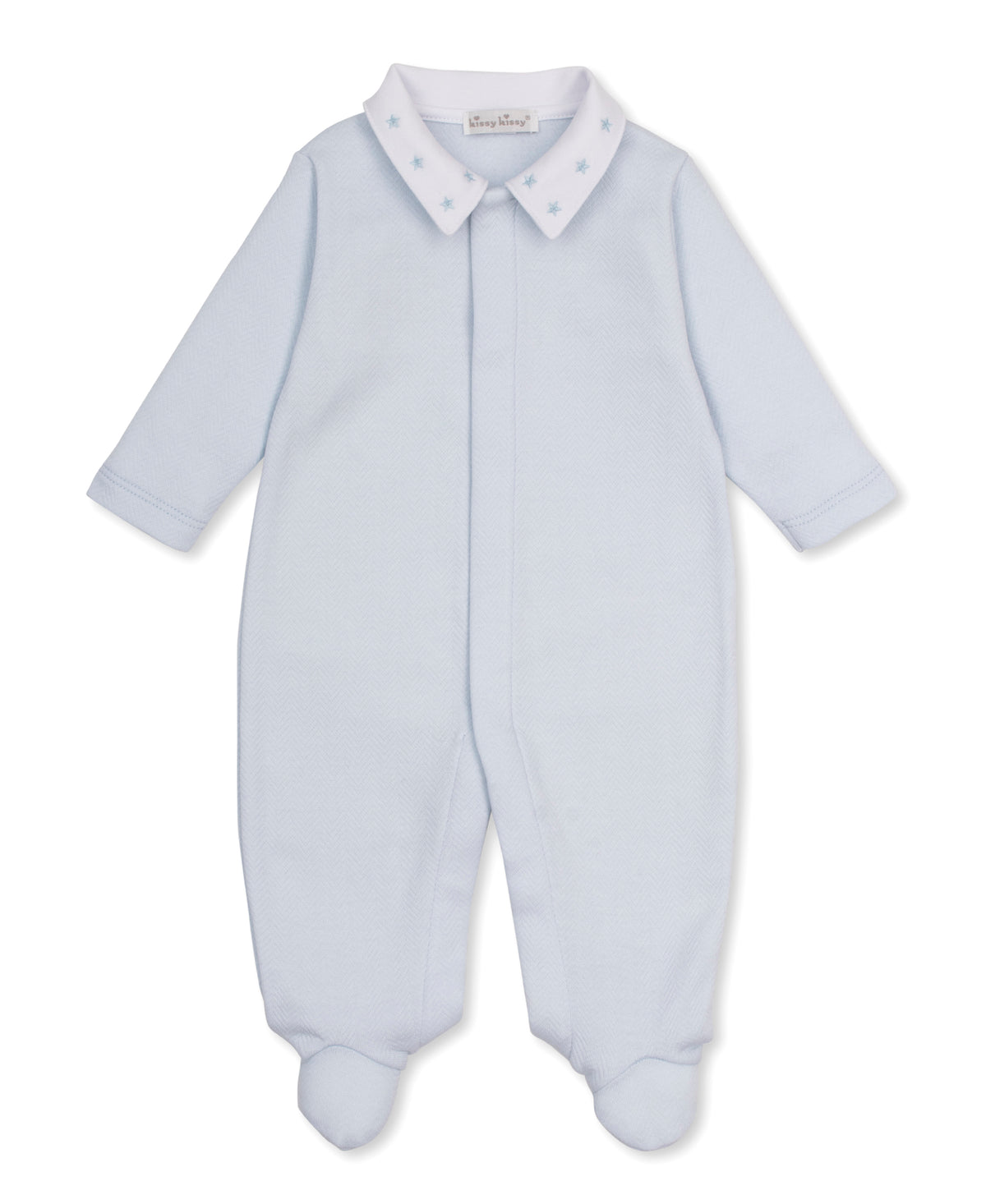 Kissy Kissy Jacquard Footie with Collar in Blue Baby Blessings