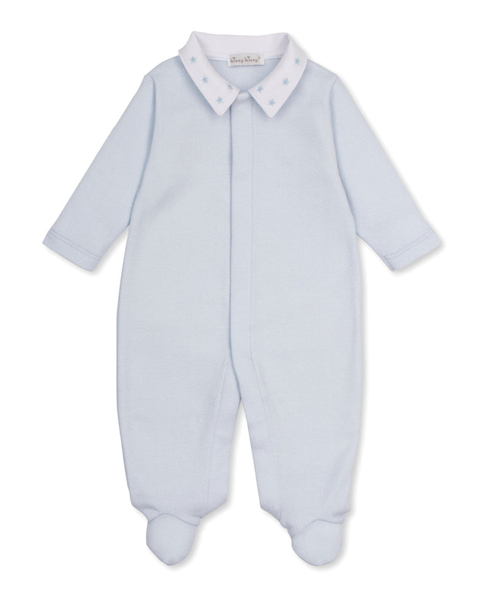 Kissy Kissy Jacquard Footie with Collar in Blue Baby Blessings