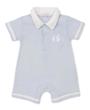 Kissy Kissy Short Playsuit in Blue Pique Bunny Bash