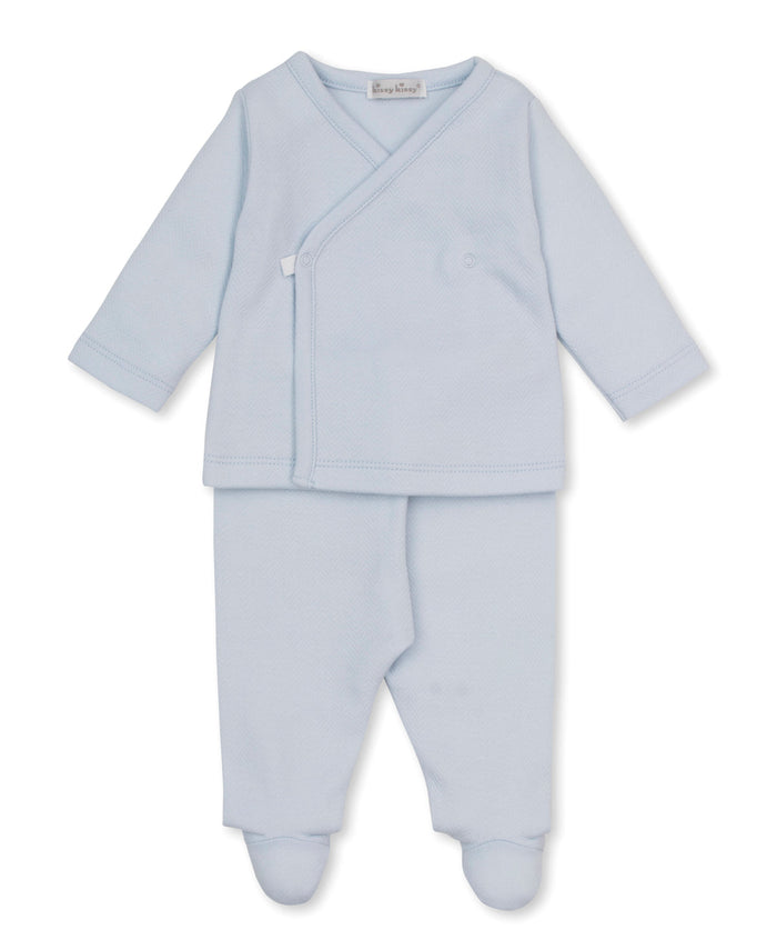 Kissy Kissy Jacquard Footed Pant Set in Blue Baby Blessings