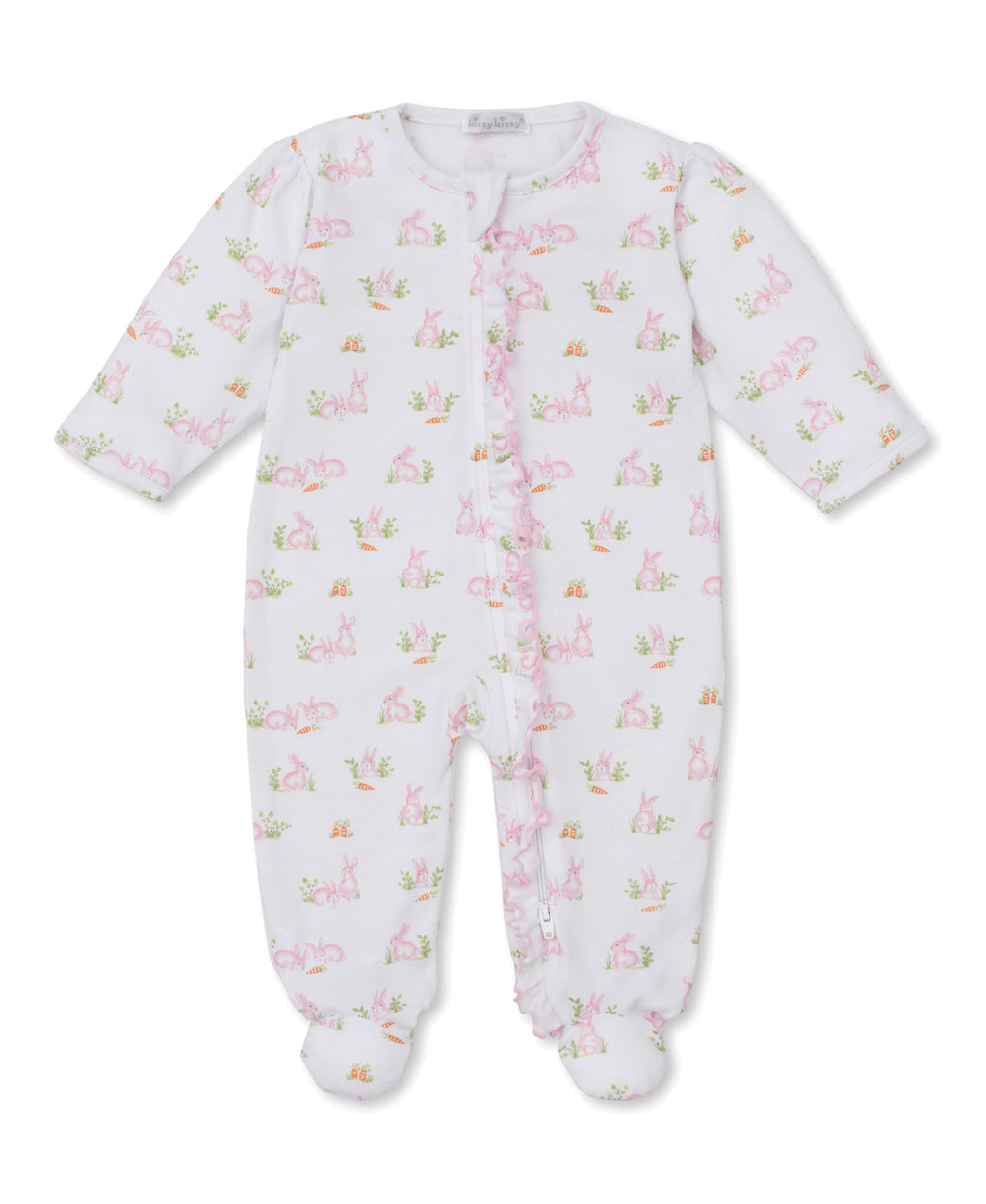 Kissy Kissy Ruffle Zip Footie in Pink Baby Bunny Patch