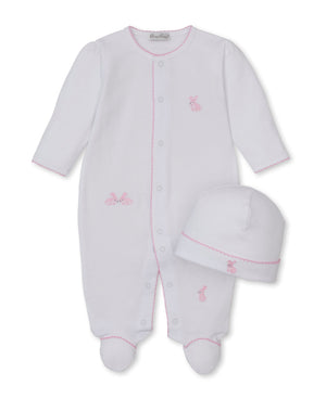 Kissy Kissy Snap Footie/Hat Set in Pink Trim Springtime Bunny Fun