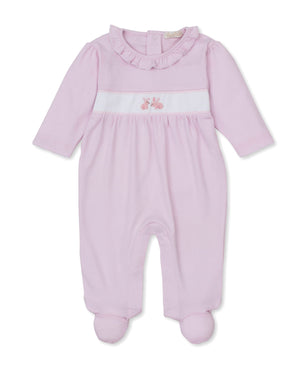 Kissy Kissy Hand Embroidered Premier Footie in Pink Springtime Bunny Fun