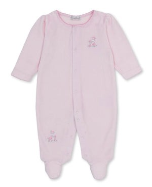 Kissy Kissy Velour Footie in Pink Just Giraffes