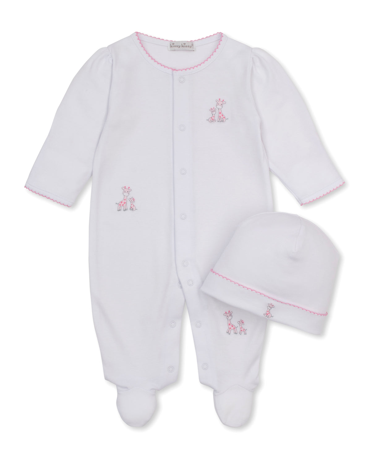 Kissy Kissy Snap Footie/Hat Set in Pink Just Giraffes