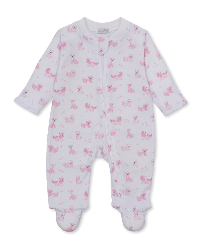 Kissy Kissy Zip Footie in Pink Puppy Paws