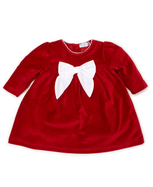 Kissy Kissy Velour Dress with Bow in Red