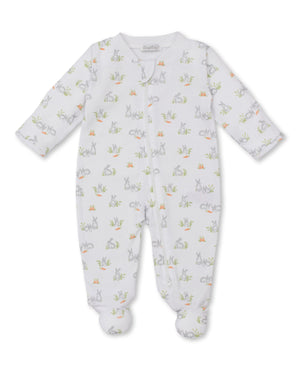 Kissy Kissy Zip Footie in Silver Baby Bunny Patch