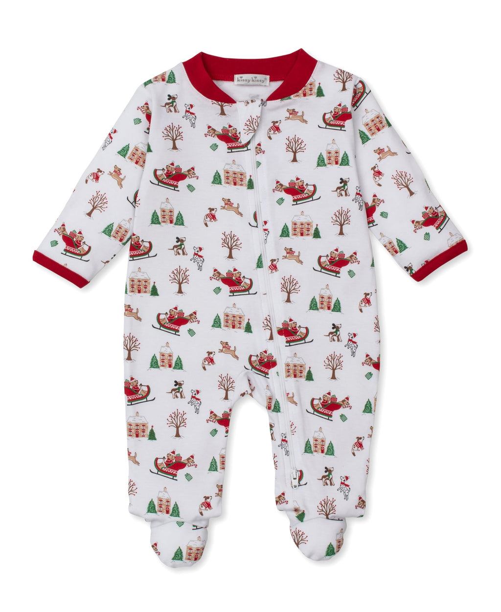 Kissy Kissy Zip Footie in Up & Away Santa Pups