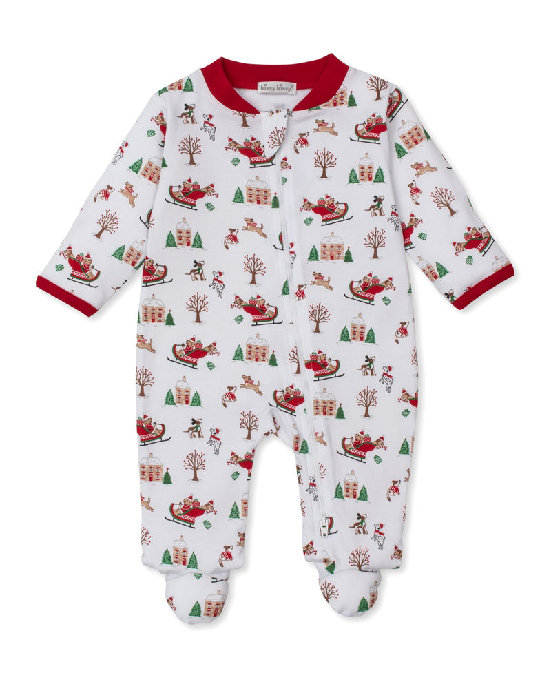 Kissy Kissy Zip Footie in Up & Away Santa Pups