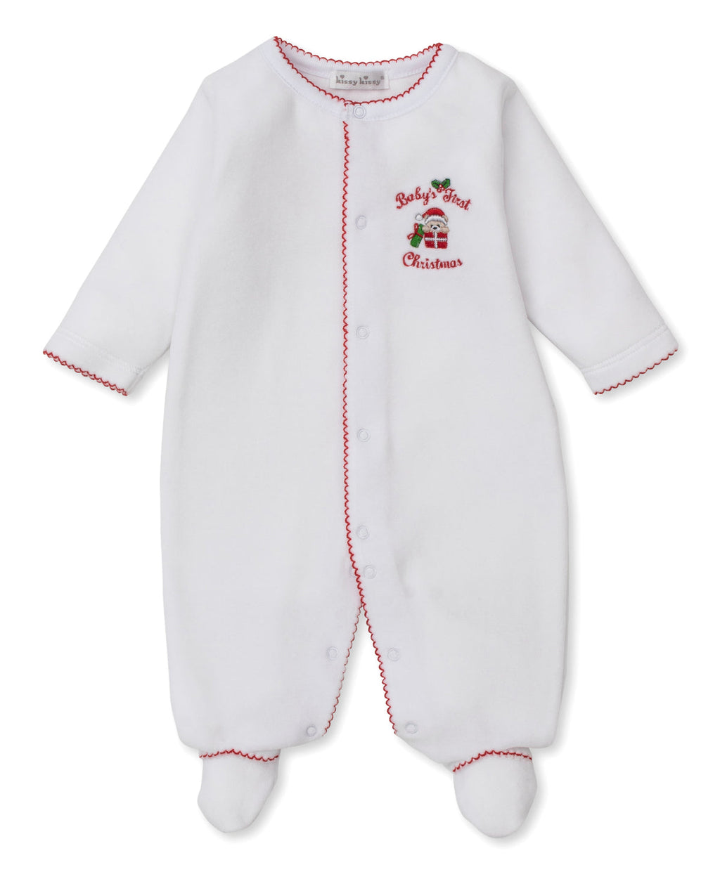 Kissy Kissy Baby's First Christmas Velour Footie in White