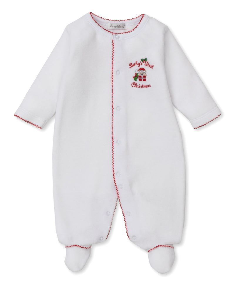 Kissy Kissy Baby's First Christmas Velour Footie in White