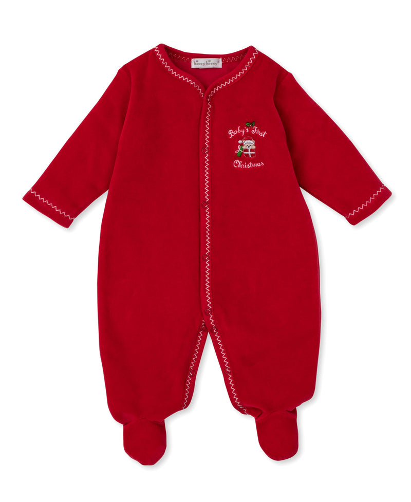 Kissy Kissy Baby's First Christmas Velour Footie in Red