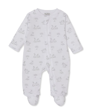 Kissy Kissy Zip Footie in Silver Springtime Bunny Fun