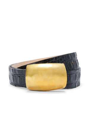 L'agence Milou Domed Croc Embossed Belt in Black