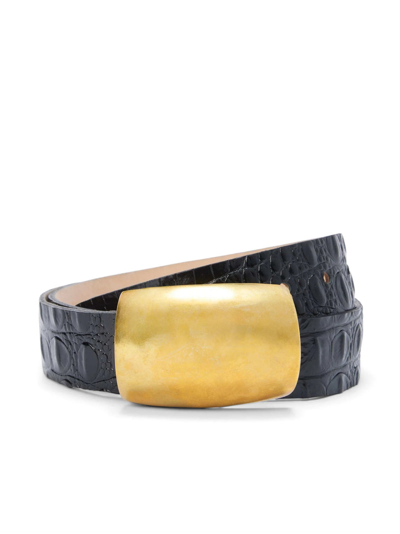 L'agence Milou Domed Croc Embossed Belt in Black