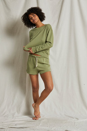 perfectwhitetee Tyler French Terry Pullover Sweatshirt in Oil Green