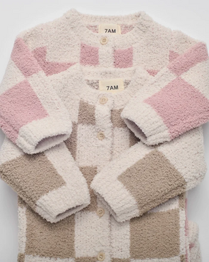 7AM Enfant Fuzzy Checkers Jumpsuit in Ecru Taupe