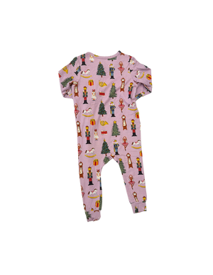 Pink Chicken Bamboo Romper in Lavender Nutcracker