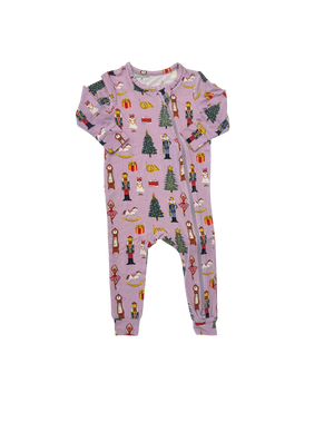 Pink Chicken Bamboo Romper in Lavender Nutcracker