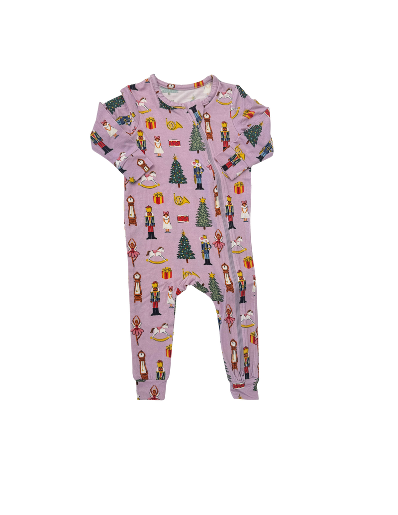 Pink Chicken Bamboo Romper in Lavender Nutcracker