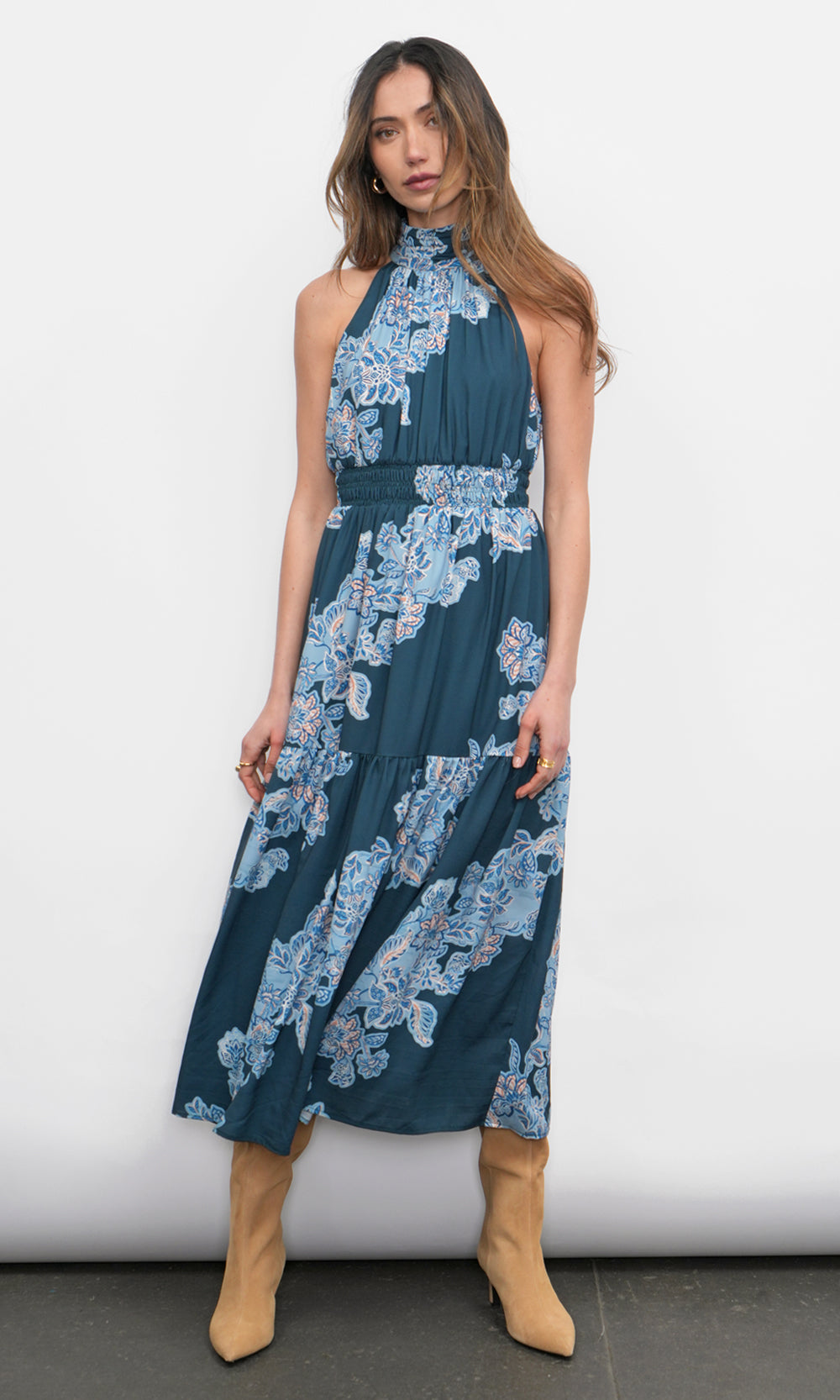 Greylin Leya Halter Midi Dress in Teal
