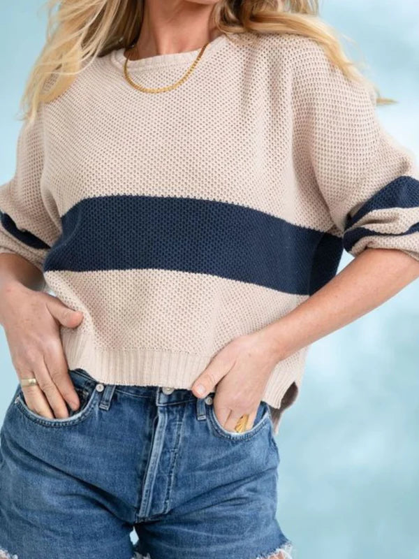 Lyla Grace Collection Beachcomber Sweater in Navy/Sand Stripe