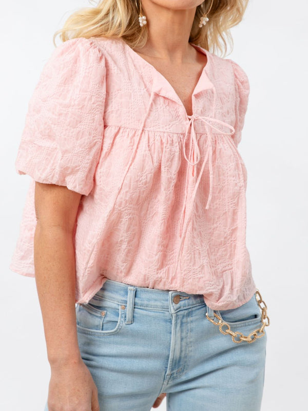 Lyla Grace Collection Brynn Cotton Blouse in Soft Pink