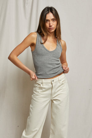 perfectwhitetee Maria V-neck Blondie Tank in Heather Grey