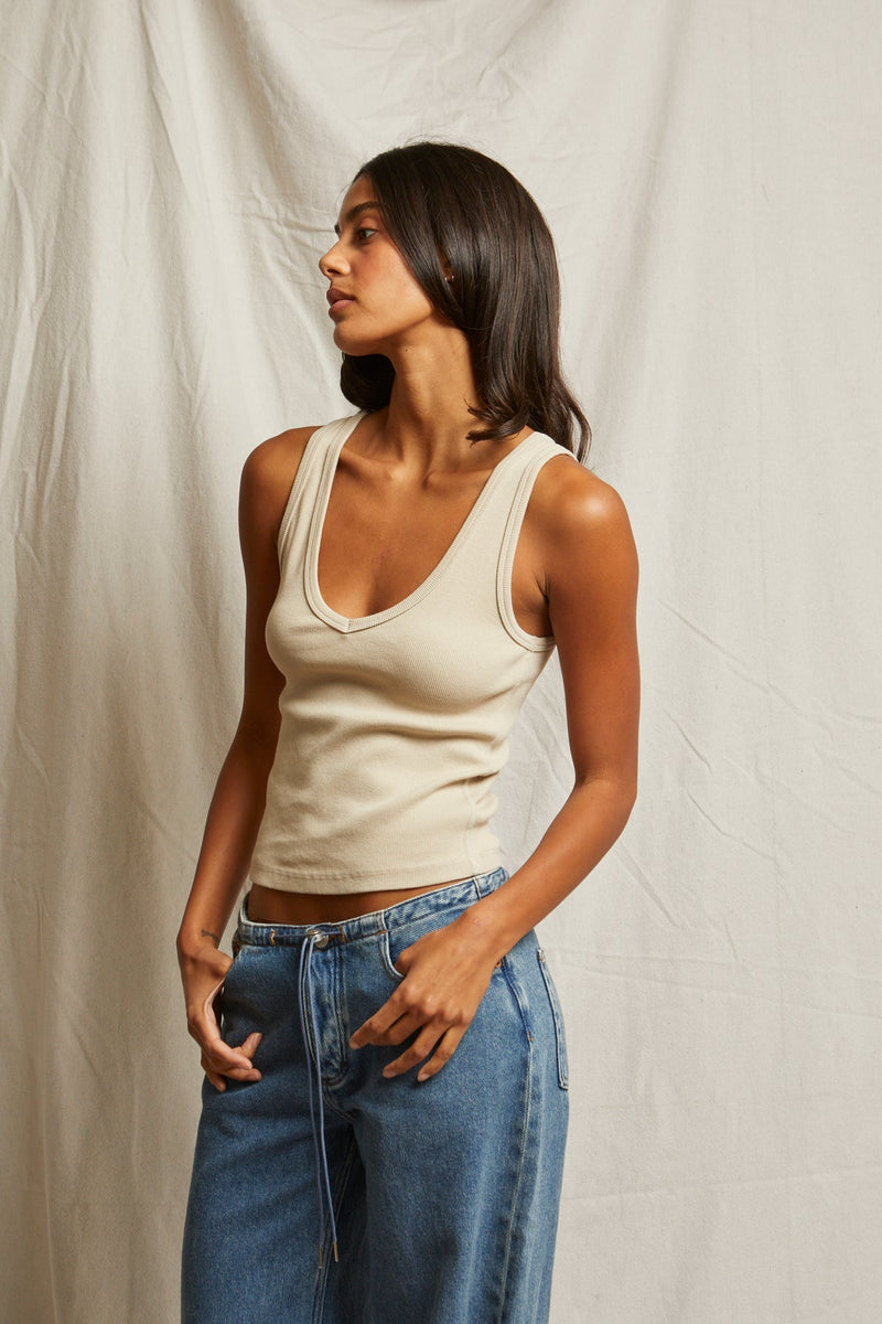 perfectwhitetee Maria V-neck Tank in Putty