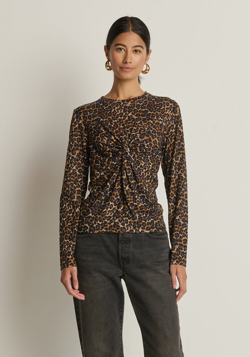 Nation Marion Twist Front Tee in Winter Leopard