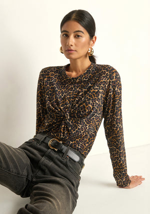 Nation Marion Twist Front Tee in Winter Leopard