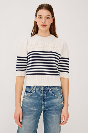 Rails Martha Short Sleeve Knit in Ivory/Navy