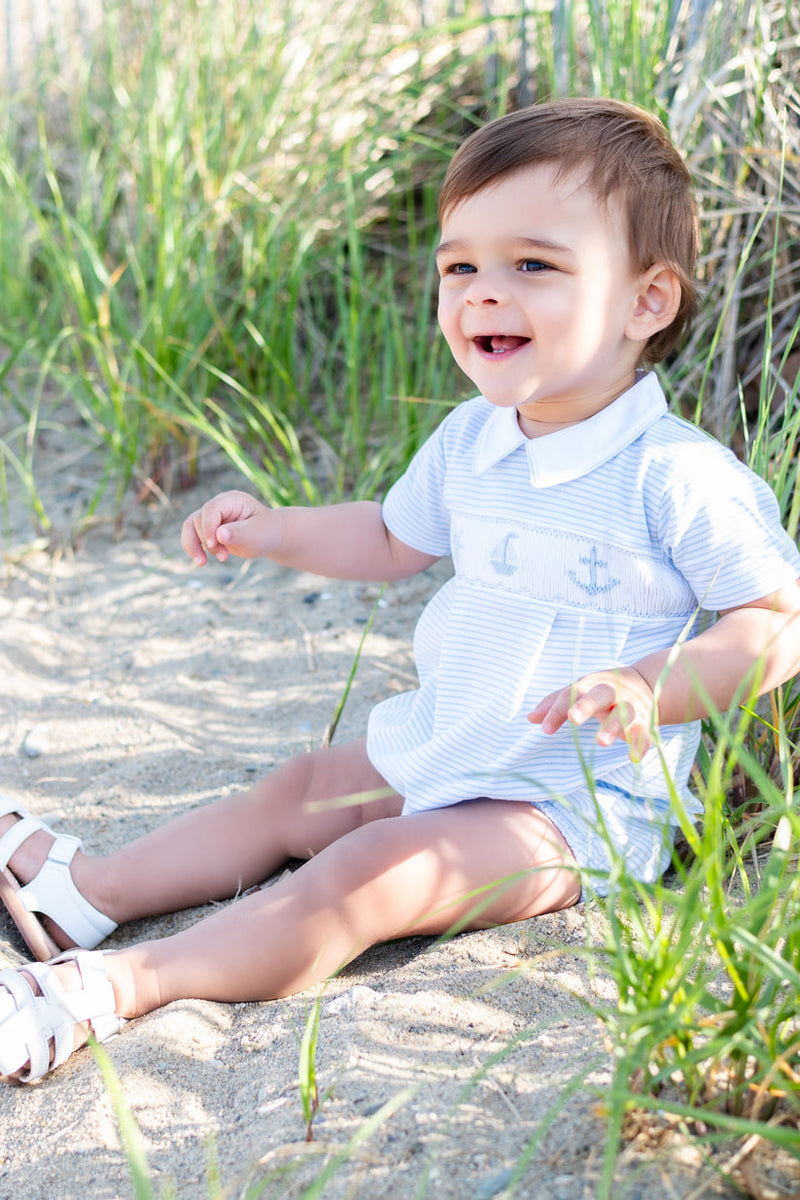 Maddie & Connor Smocked Nautical Boys Romper