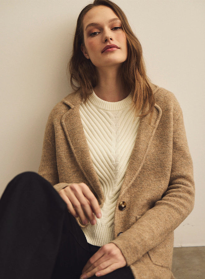Michael Stars Joslyn Crew Neck Pullover Sweater in Cream