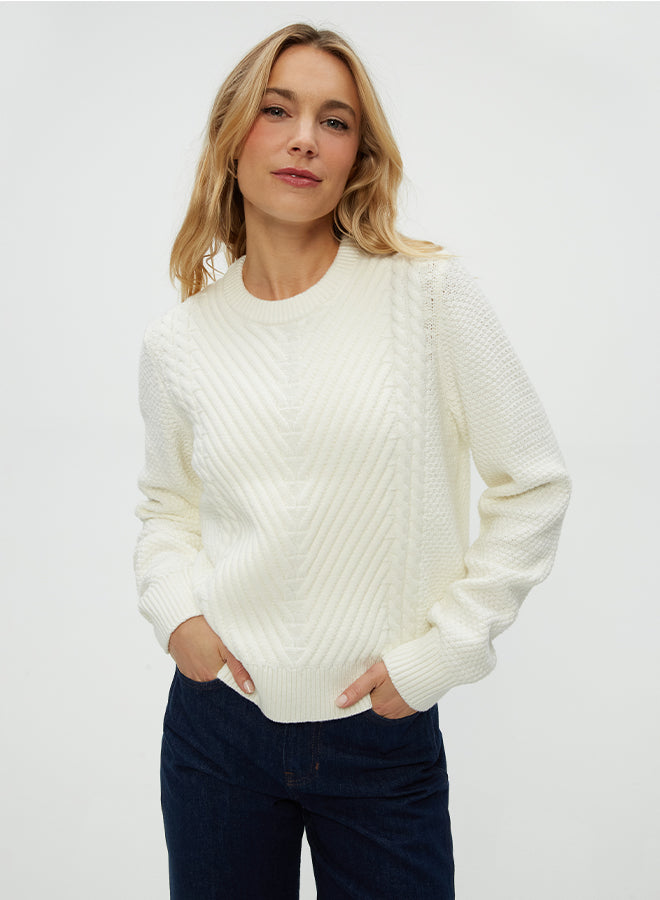 Michael Stars Joslyn Crew Neck Pullover Sweater in Cream