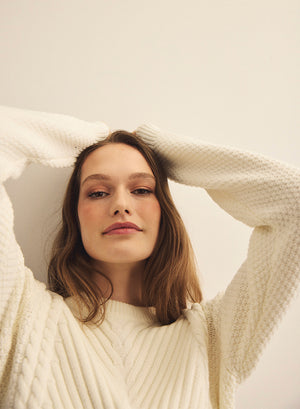 Michael Stars Joslyn Crew Neck Pullover Sweater in Cream