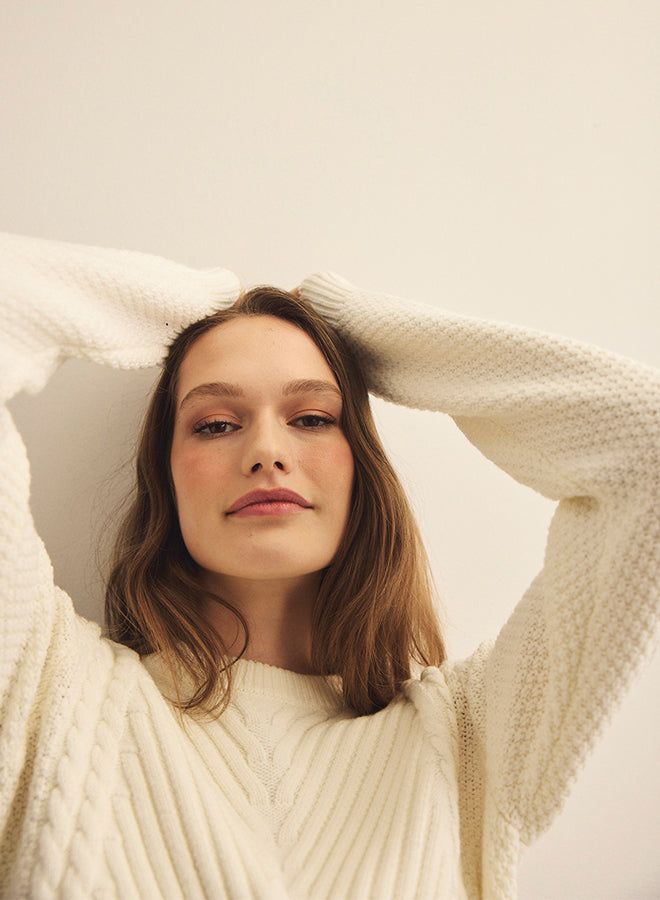 Michael Stars Joslyn Crew Neck Pullover Sweater in Cream