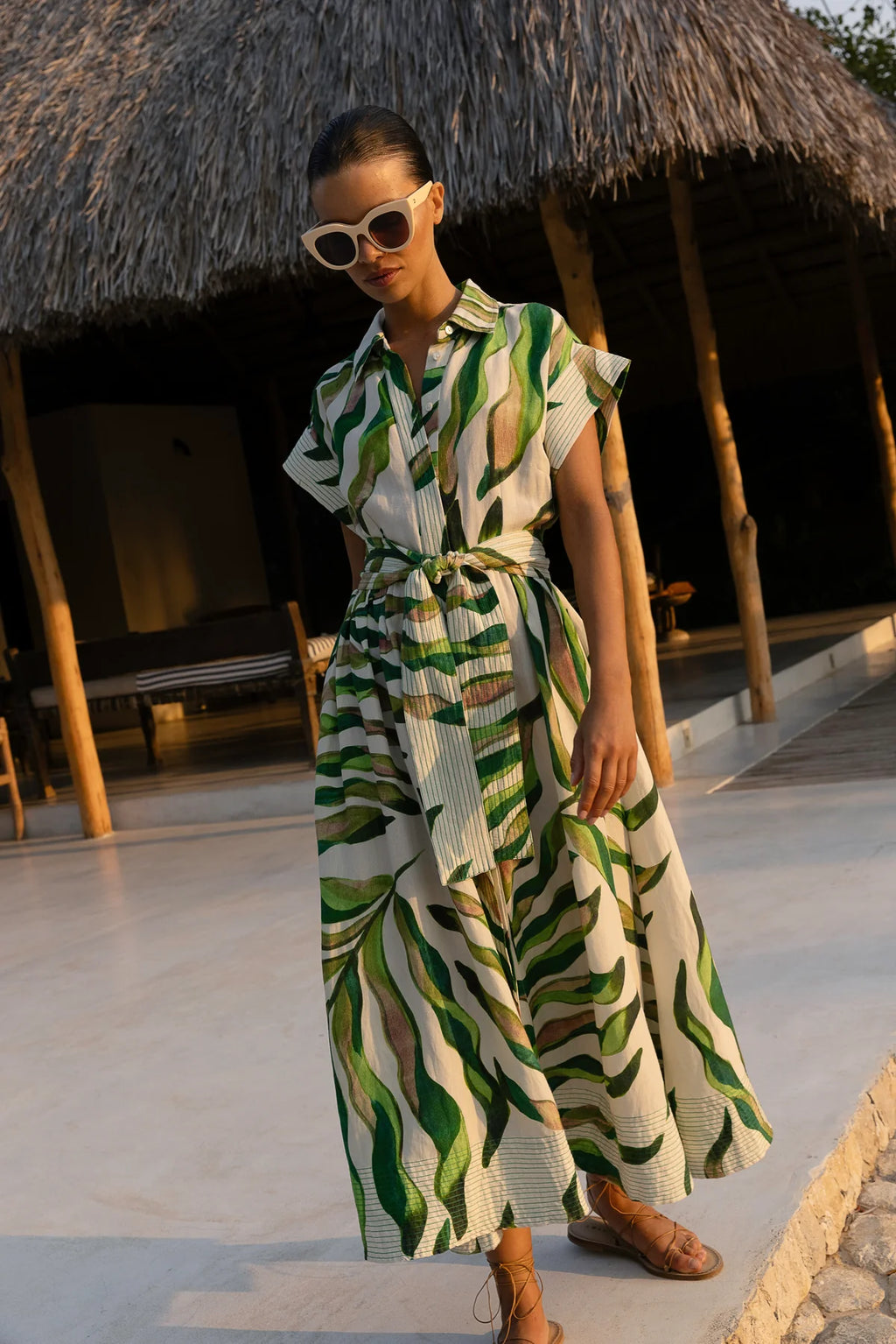 Oliphant Belted Shirt Dress in Maldive Green