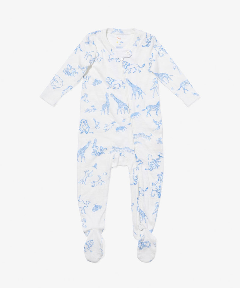 Oso & Me Marley Zip Footie in Blue Animal Parade
