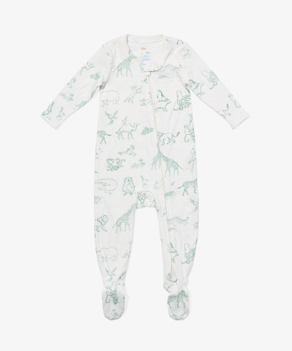 Oso & Me Marley Zip Footie in Seafoam Animal Parade