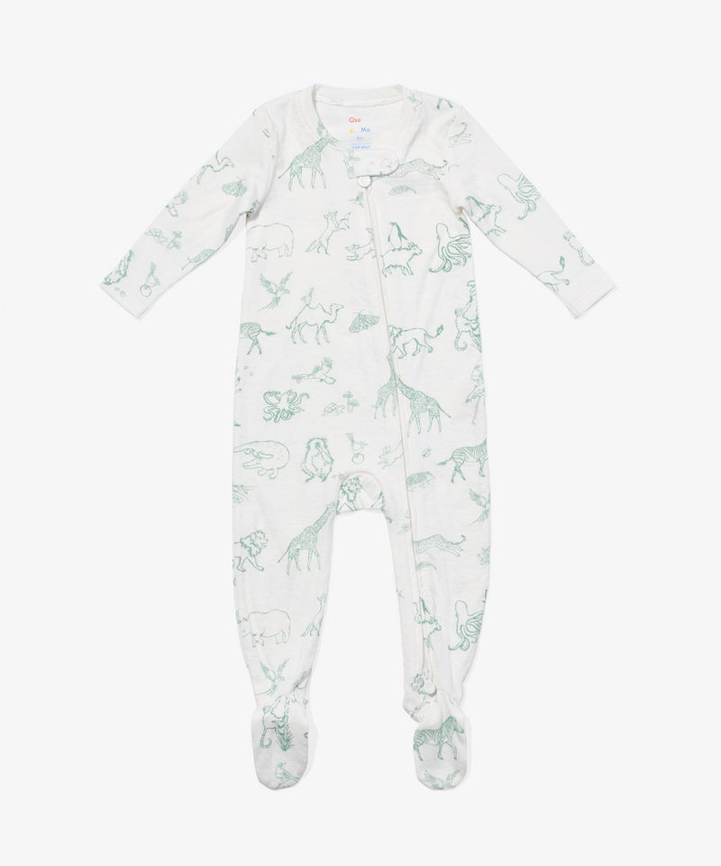 Oso & Me Marley Zip Footie in Seafoam Animal Parade