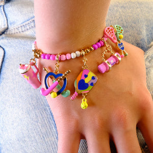 Charm It! Gold Pink Stretch Bead Bracelet