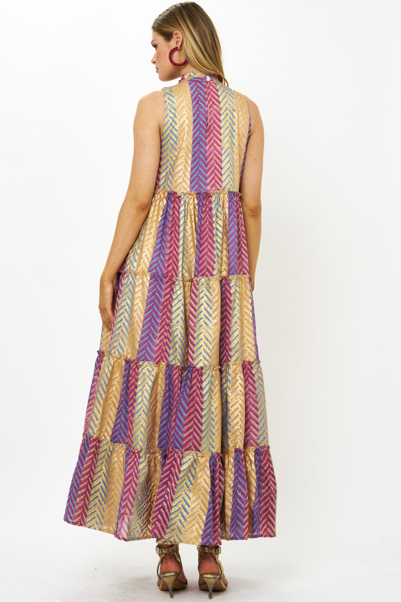 Oliphant Ruffled Tiered Maxi Dress in Torino Blue