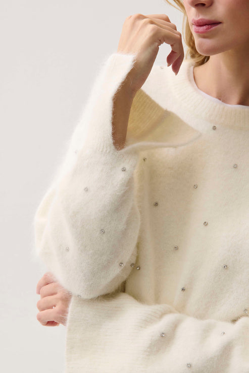 Pistola Luna Embellished Sweater in Winter White