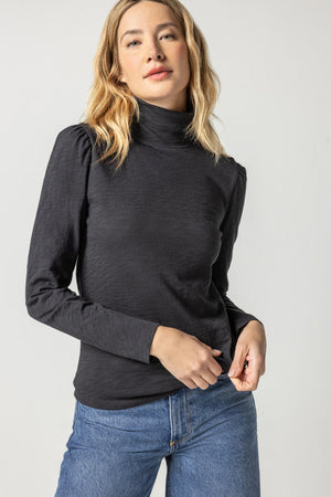 Lilla P Puff Sleeve Turtleneck in Black