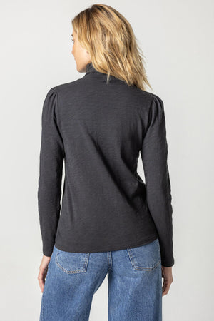 Lilla P Puff Sleeve Turtleneck in Black