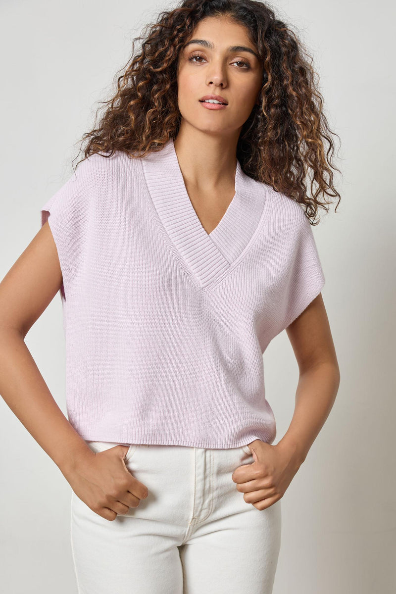 Lilla P Wide Trim V-Neck Sweater in Freesia