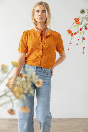 Lilla P Pointelle Cardigan in Marigold